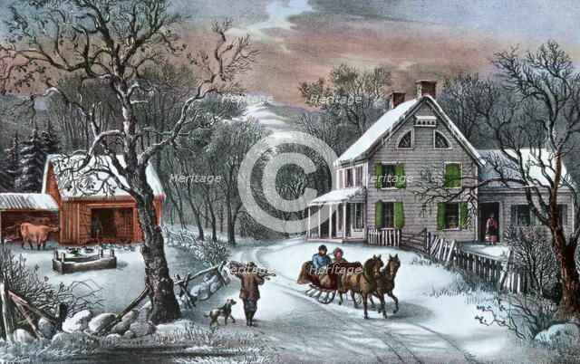 'American Homestead in Winter', 1868. Artist: Currier and Ives