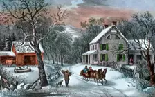 American Homestead in Winter 1868. Artist: Currier and Ives