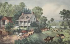 American Homestead - Summer, pub. 1868, Currier & Ives (Colour Lithograph)