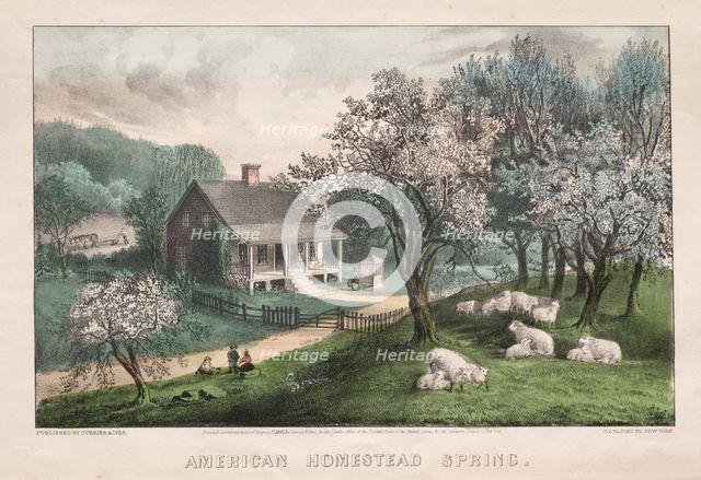 American Homestead, Spring, 1869. Creator: James Merritt Ives (American, 1824-1895), and ; Nathaniel Currier (American, 1813-1888).