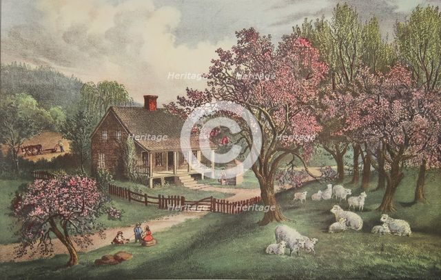 American Homestead - Spring, pub. 1869,  Currier & Ives (Colour Lithograph)