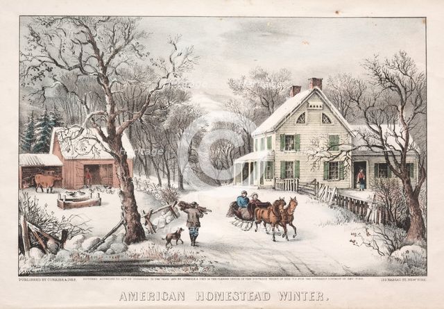 American Homestead, Winter, 1868. Creator: James Merritt Ives (American, 1824-1895), and ; Nathaniel Currier (American, 1813-1888).
