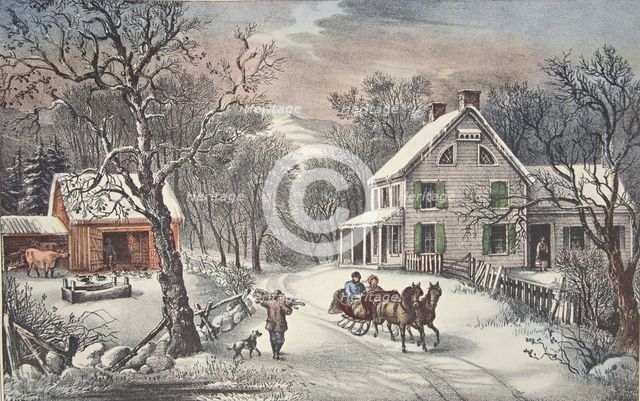 American Homestead -  Winter, pub. 1868, Currier & Ives (Colour Lithograph)