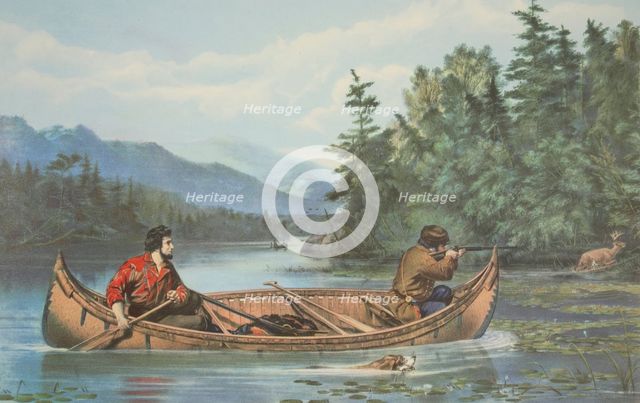 American Hunting Scenes, 'A Good Chance' ,  pub. 1863, Currier & Ives (Colour Lithograph)