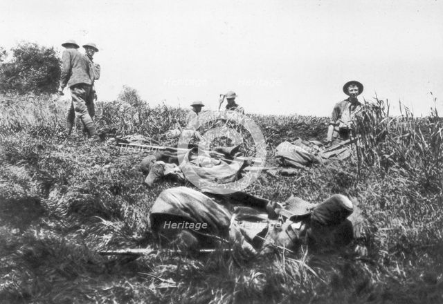 American marines digging trenches, Lucy-le-Bocage, France, 1 June, 1918. Artist: Unknown