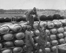 American Soldiers Working at a Fuel and Equipment Dump at an American Airfield in England, 1943-1944 Creator: British Pathe Ltd