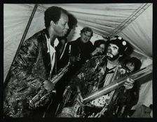American saxophonist Ornette Coleman meets a clown, Bracknell Jazz Festival, Berkshire, 1978. Creator: Denis Williams