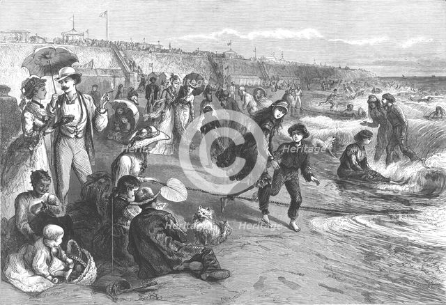 'American Sketches - Bathing at Long Branch, New York', 1875. Artist: W Hollidge.