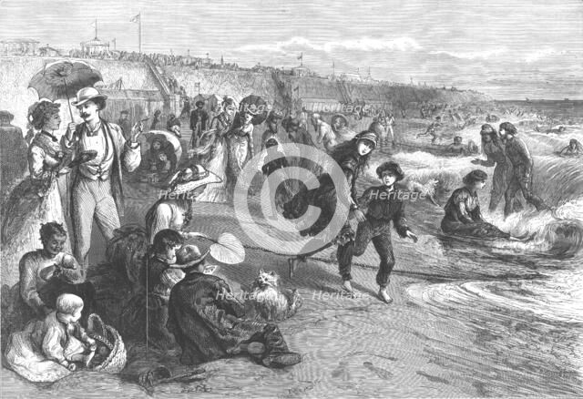 'American Sketches - Bathing at Long Branch, New York', 1875. Artist: W Hollidge.