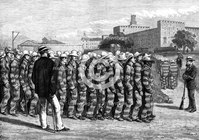 American Sketches: Prison Life on Blackwell's Island - No. 1. returning from work, 1876. Creator: Felix Elie Regamey.