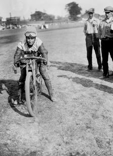 American speedway rider Art Pecha on his Harley-Davidson, Lea Bridge Stadium, Leyton, London, 1928. Artist: Bill Brunell