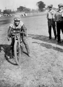American speedway rider Art Pecha on his Harley-Davidson, Lea Bridge Stadium, Leyton, London, 1928. Artist: Bill Brunell