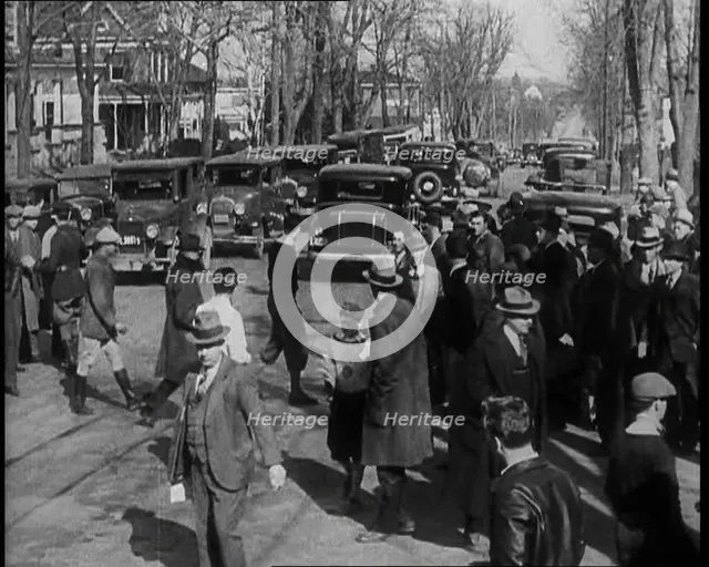 American Police Officers and Members of the Press on the Streets of New Jersey, 1930s. Creator: British Pathe Ltd.
