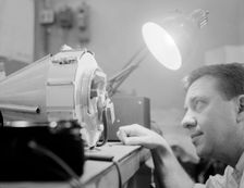 American physicist James Van Allen with Pioneer 4, USA, 1950s. Creator: Unknown