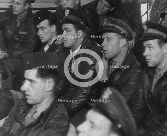 American Pilots Sit Listening to an Air Force Briefing, 1943-1944. Creator: British Pathe Ltd.