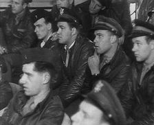 American Pilots Sit Listening to an Air Force Briefing, 1943-1944. Creator: British Pathe Ltd