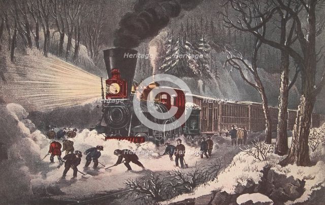American Railroad Scene, Snow Bound, pub. 1871,Currier & Ives (Colour Lithograph)