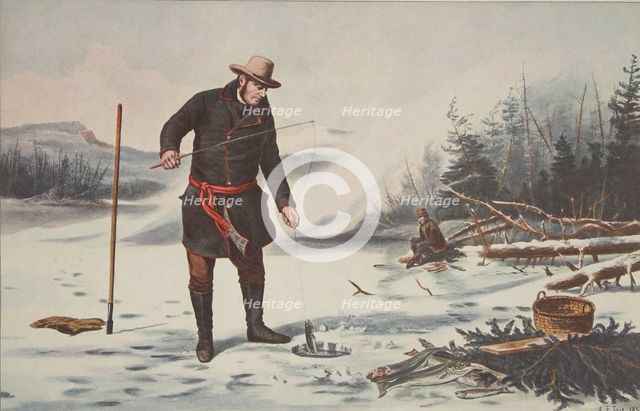 American Winter Sports - Trout Fishing on Chateaugay Lake, pub. 1856, Currier & Ives (Colour Lithogr