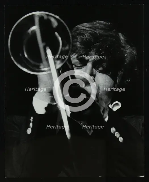 American trumpeter player Bobby Shew playing at the Forum Theatre, Hatfield, Hertfordshire, 1980. Creator: Denis Williams.