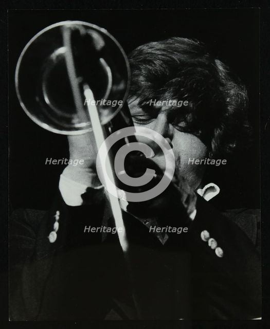 American trumpeter player Bobby Shew playing at the Forum Theatre, Hatfield, Hertfordshire, 1980. Creator: Denis Williams.