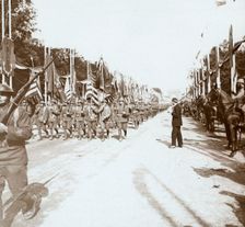 American troops marching in victory parade, Paris, France, c1918-c1919