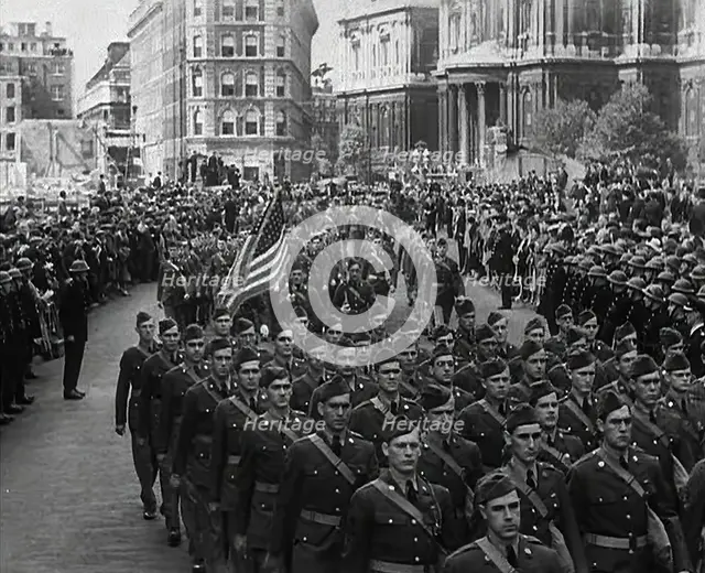 American Troops Marching Through London, 1942. Creator: British Pathe Ltd.