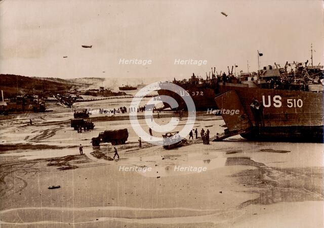 American troops disembark, Normandy, 6th June 1944. Artist: Unknown