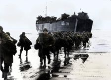 American troops disembark onto the sands of Normandy, 1944