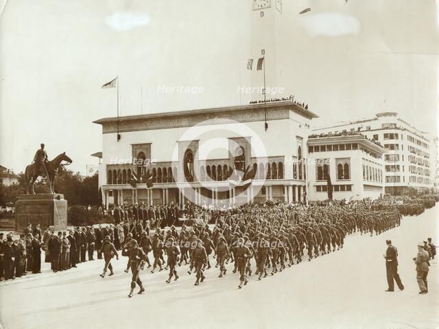 American troops parading in Casablanca, Morocco, World War II, December 1942. Artist: Unknown