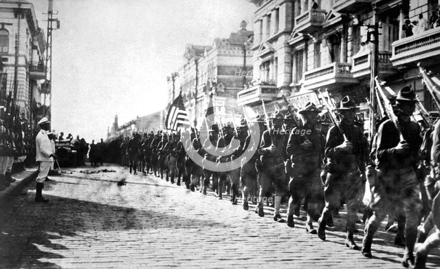 American troops parading in Vladivostok, Russia, 1918. Artist: Anon