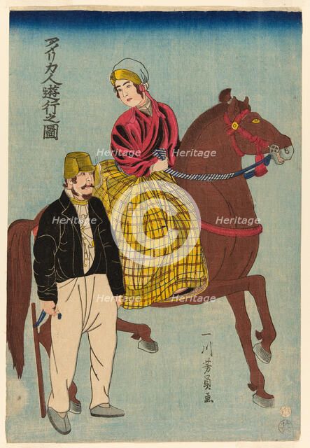 Americans on an Outing (Amerikajin yuko no zu), 1860. Creator: Yoshikazu.