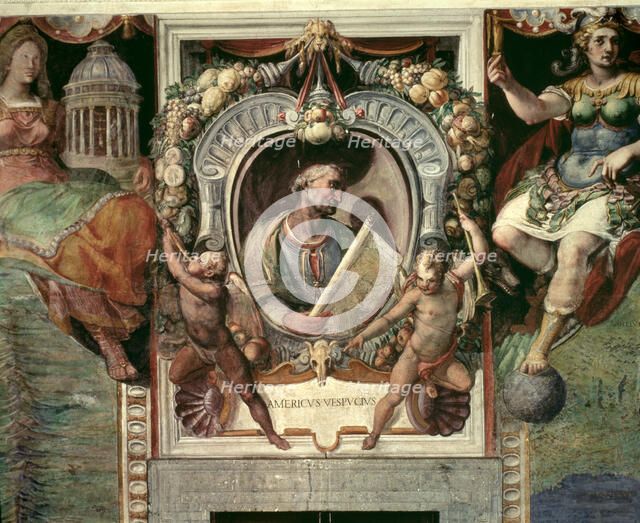 Amerigo Vespucci (1454-1512), Italian geographer and navigator, portrait in the Hall of the Palaz…