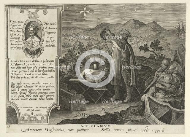 Amerigo Vespucci Discovering the Southern Cross with an Astrolabe, pub. 1600.  Creator: Jan van der Straet (Joannes Stradanus) (1523-1605).