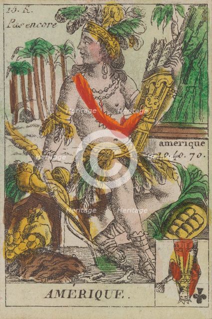 Amerique from Playing Cards (for Quartets) 'Costumes des Peuples Étrangers', 1700-1799. Creator: Anon.