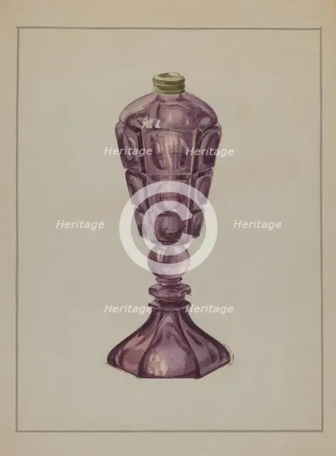 Amethyst Glass Oil Lamp, c. 1936. Creator: Marcus Moran.