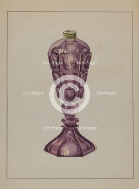 Amethyst Glass Oil Lamp, c. 1936. Creator: Marcus Moran.