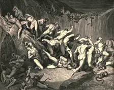 Amid this dread exuberance of woe ran naked spirits wing'd with horrid fear c1890. Creator: Gustave Doré
