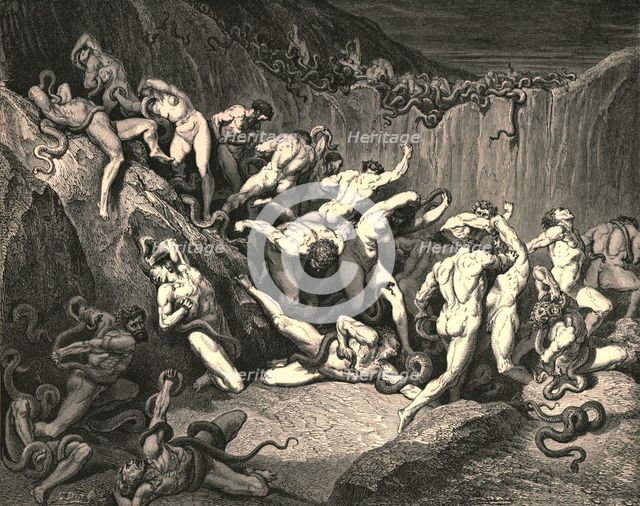 'Amid this dread exuberance of woe ran naked spirits wing'd with horrid fear', c1890.  Creator: Gustave Doré.