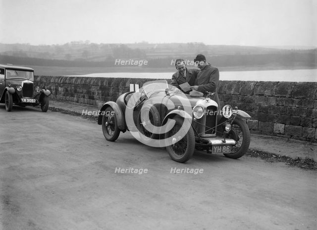 Amilcar and Riley 9 at the Ilkley & District Motor Club Trial, Fewston Reservoir, Yorkshire, 1930s. Artist: Bill Brunell.