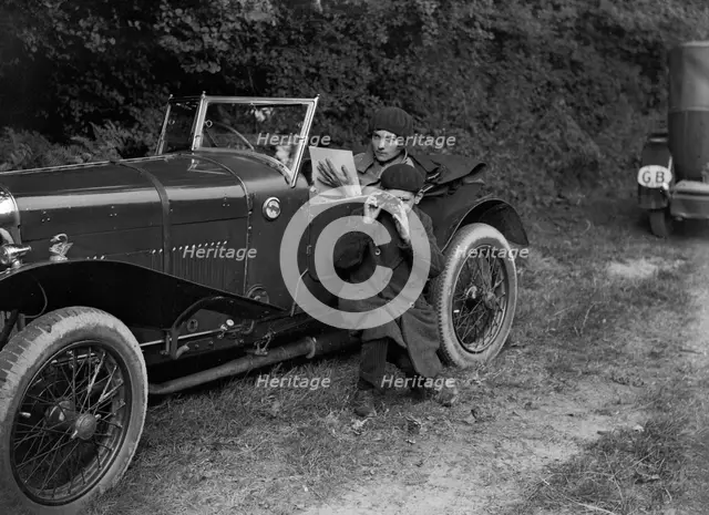 Amilcar CGS3 of HP Powell at the Brighton & Hove Motor Club Trial, 1920s. Artist: Bill Brunell.