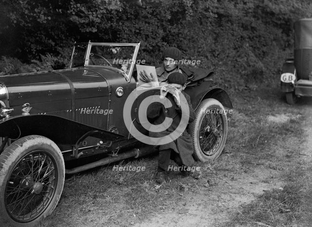 Amilcar CGS3 of HP Powell at the Brighton & Hove Motor Club Trial, 1920s. Artist: Bill Brunell.
