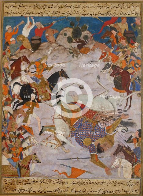 Amir Hamza defeats 'Umar-i Ma'di Karab, 1562-1565. Artist: Unknown.