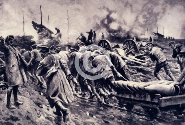 'Ammunition Forward: Rushing Up Shells for the Heavy Howitzers', 1917. Creator: Unknown.