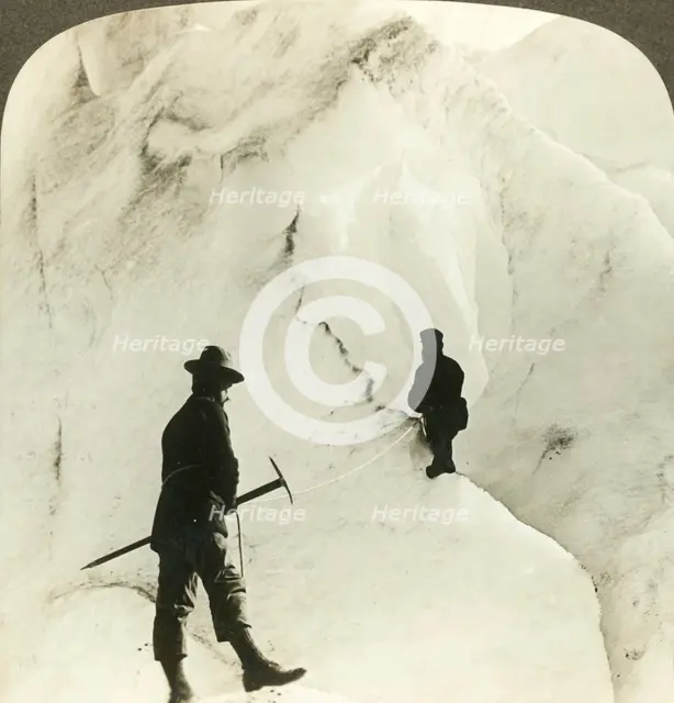 'Among mountains and chasms of ice - enormous crevasses of Brigsdal glacier, - Norway', c1905. Creator: Unknown.