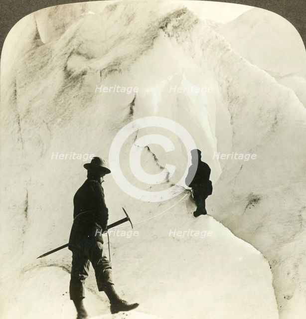 'Among mountains and chasms of ice - enormous crevasses of Brigsdal glacier, - Norway', c1905. Creator: Unknown.