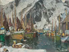 Among the Fishing Boats in Svolvaer. Study from Lofoten, 1934. Creator: Anna Katarina Boberg