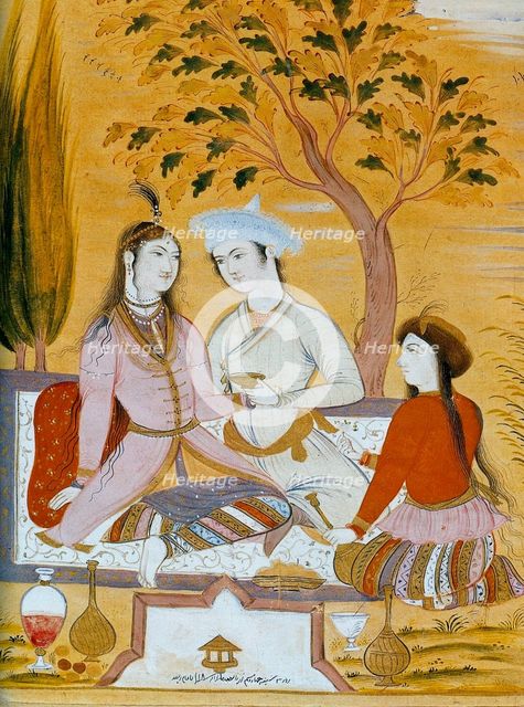 Amorous couple and a servant, 1696.  Artist: Mu'in Musavvir