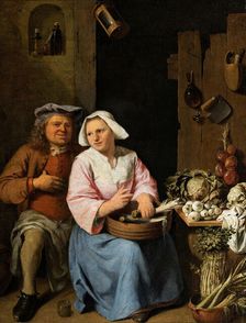 Amorous Couple in the Kitchen, 1702. Creator: Nicolas van Haeften