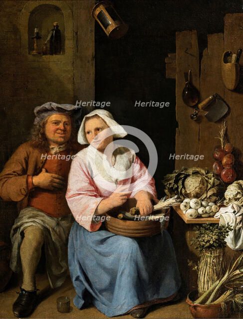 Amorous Couple in the Kitchen, 1702. Creator: Nicolas van Haeften.