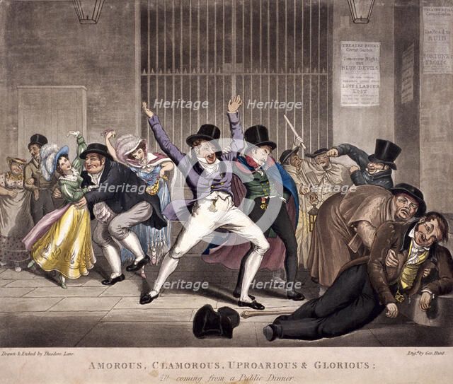 'Amorous, clamorous, uproarious and glorious, all coming from a public dinner', c1820.  Artist: Theodore Lane